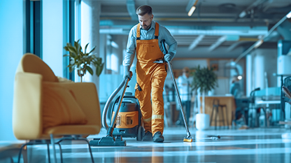 Cleaner cleaning floor of the office